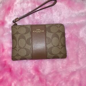 Coach Tan and Brown Signature Wristlet